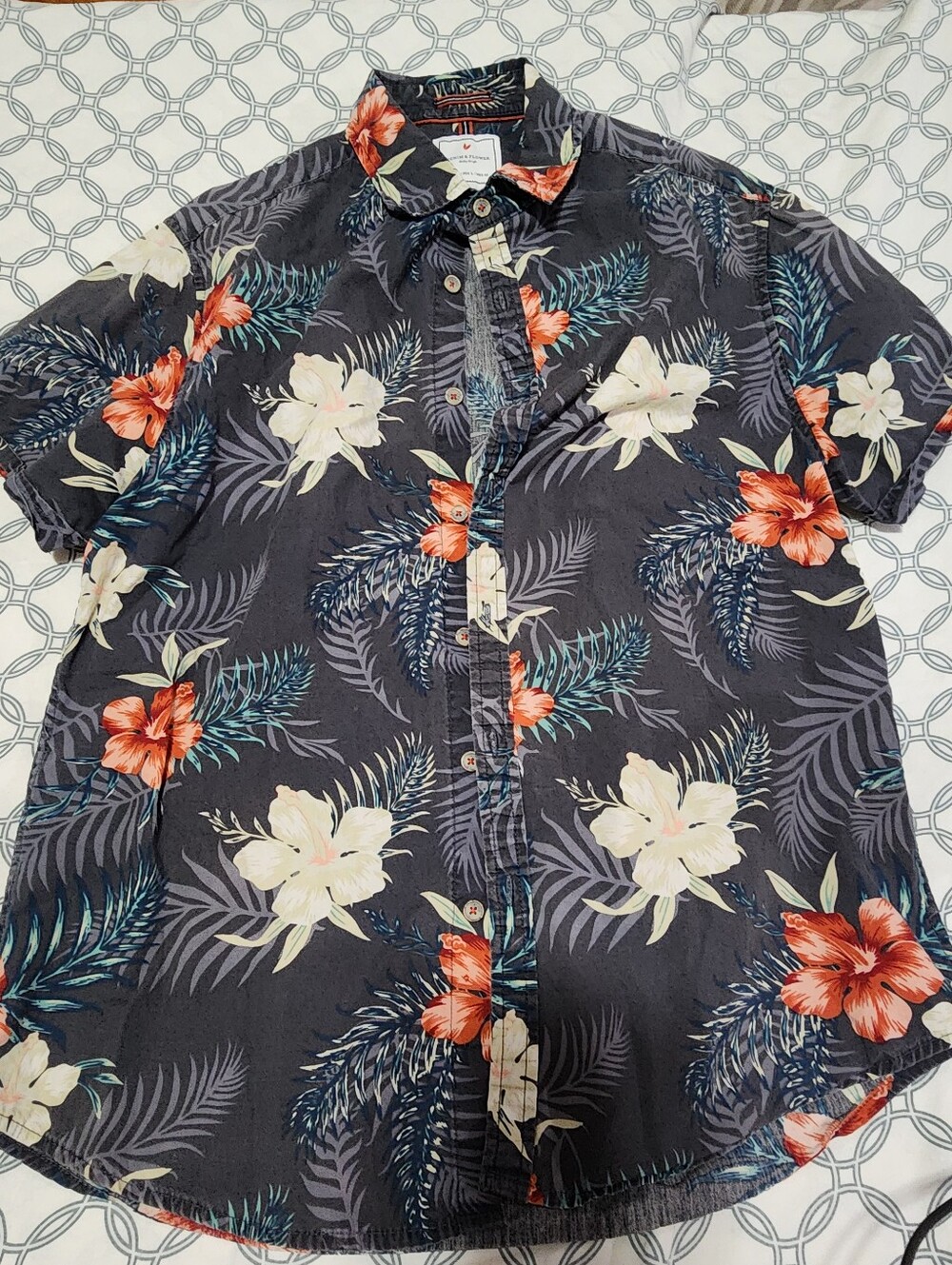 Men's Denim & Flower by Ricky Singh Floral Short-Sleeve Button-Up Shirt, SZ lg